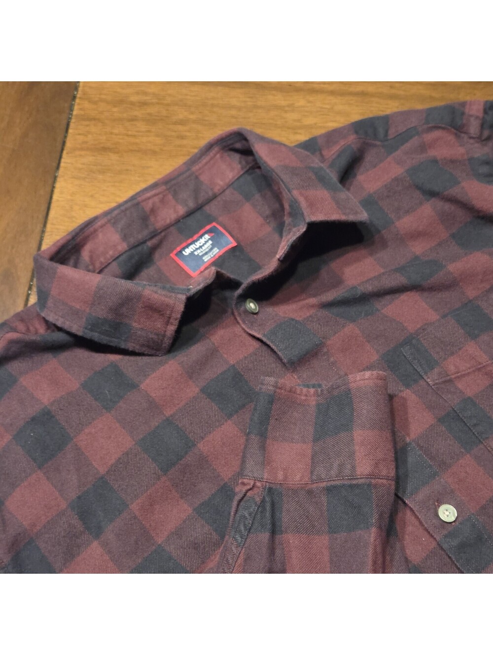 UNTUCKit Barrelstone Maroon Black Buffalo Plaid Flannel Shirt Mens XXL 2XL